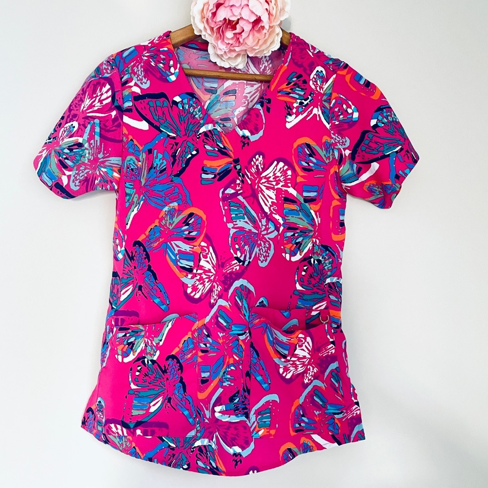 Vera Bradley Butterfly Medical Uniform Scrub Top Extra Small XS